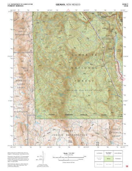 Santa Fe National Forest Quadrangle Map: pg 58 Gilman by US Forest ...