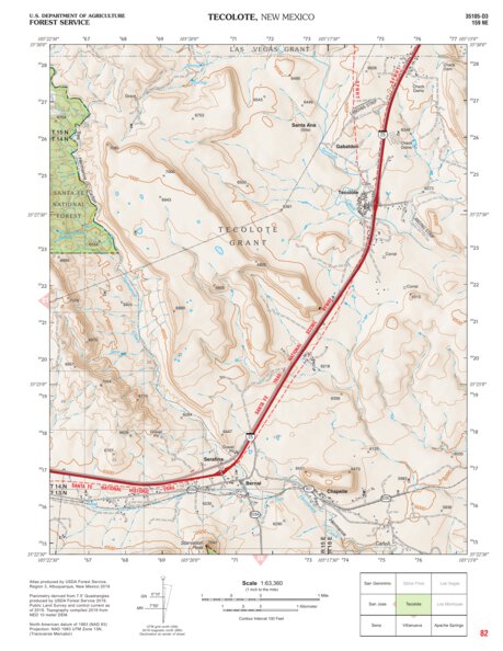 Santa Fe National Forest Quadrangle Map: pg 82 Tecolote Preview 1