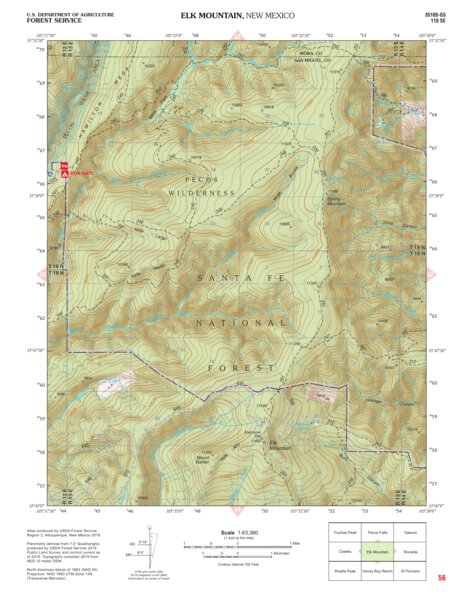 Santa Fe National Forest Quadrangle Map: pg 56 Elk Mountain Preview 1