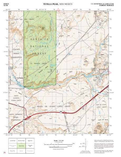 Santa Fe National Forest Quadrangle Map: pg 71 Tetilla Peak Preview 1