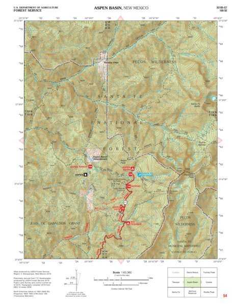 Santa Fe National Forest Quadrangle Map: pg 54 Aspen Basin Preview 1