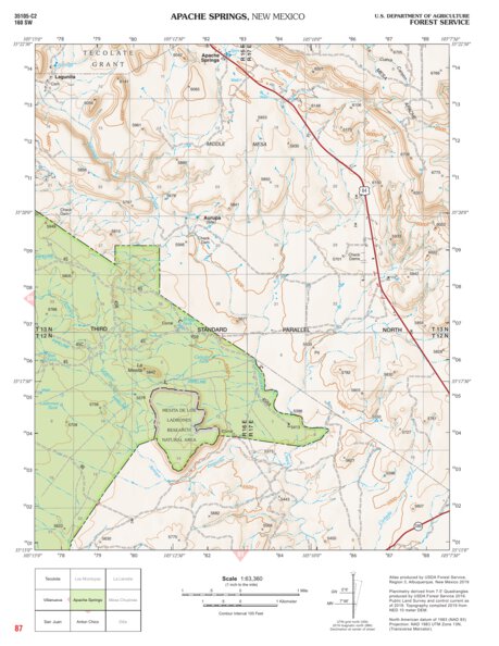 Santa Fe National Forest Quadrangle Map: pg 87 Apache Springs Preview 1