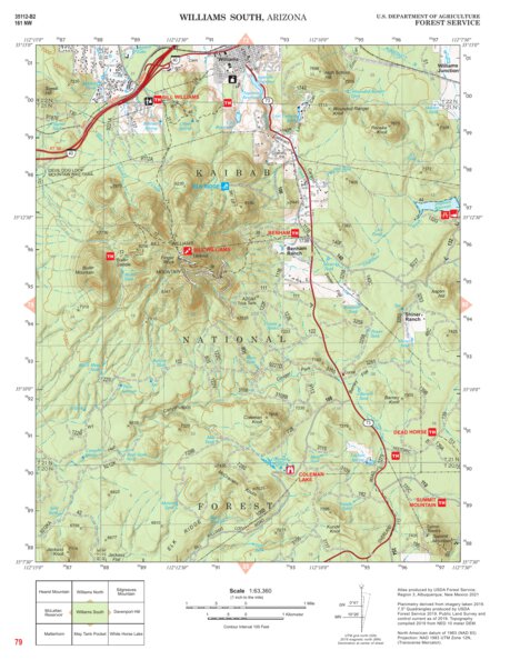 Kaibab National Forest Quadrangle Map Atlas: pg 79 Williams South Preview 1