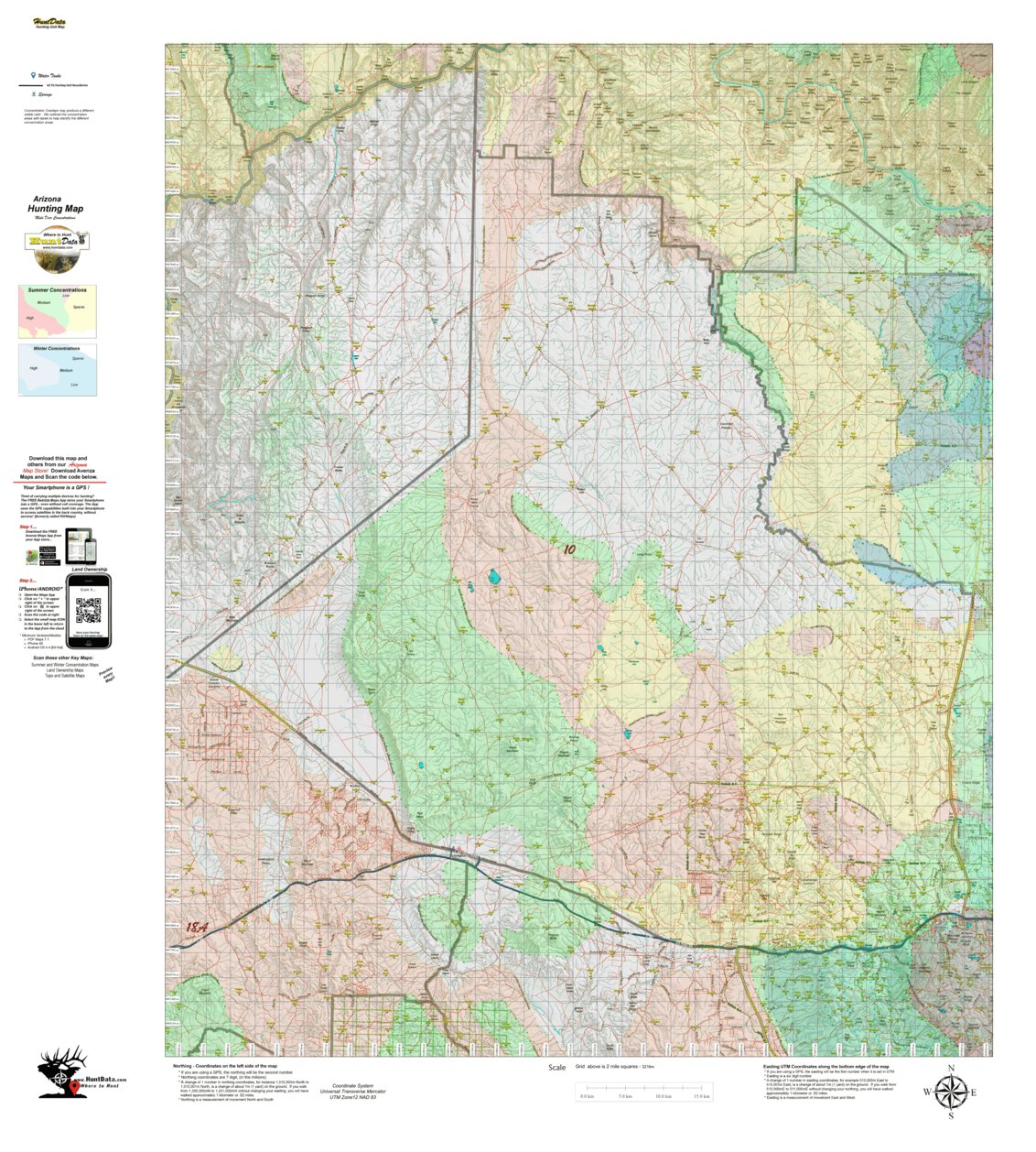 AZ Unit 10 Mule Deer Concentrations Map by Arizona HuntData LLC ...