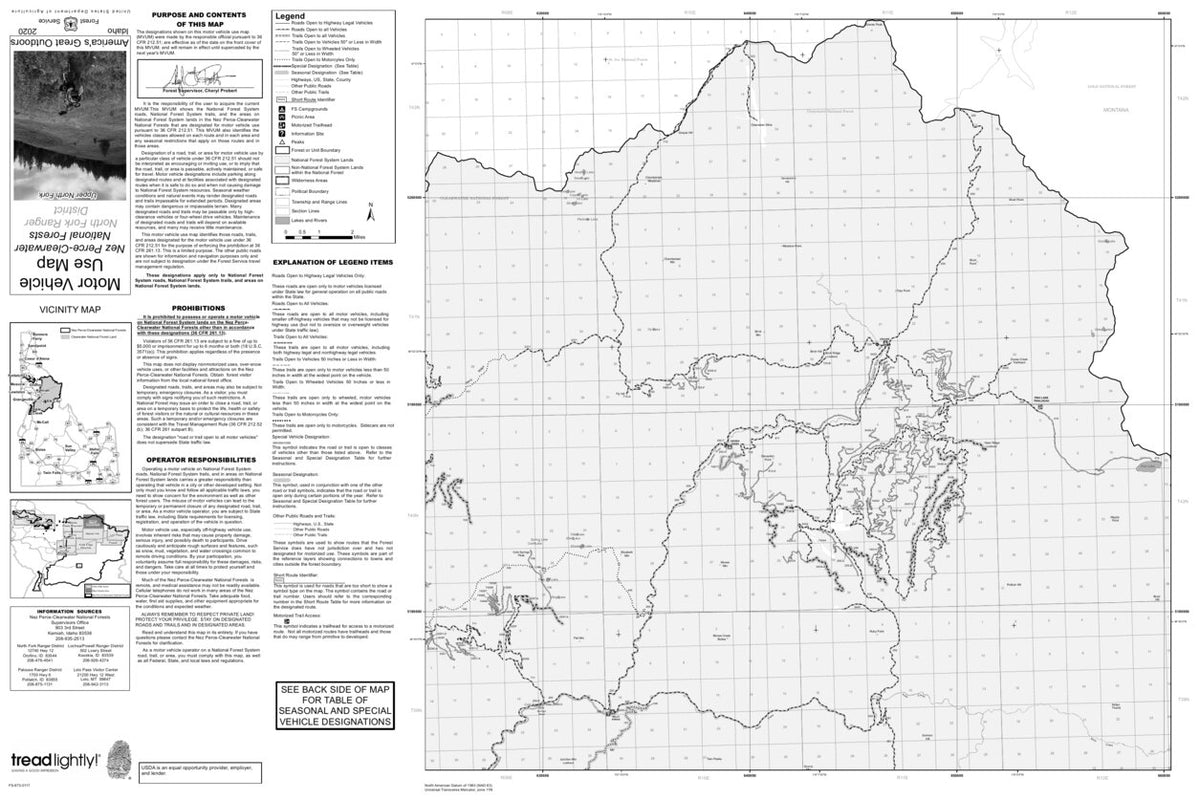 North For Map Nez Perce-Clearwater NF - Upper North Fork MVUM 2020 Map by US Forest ...