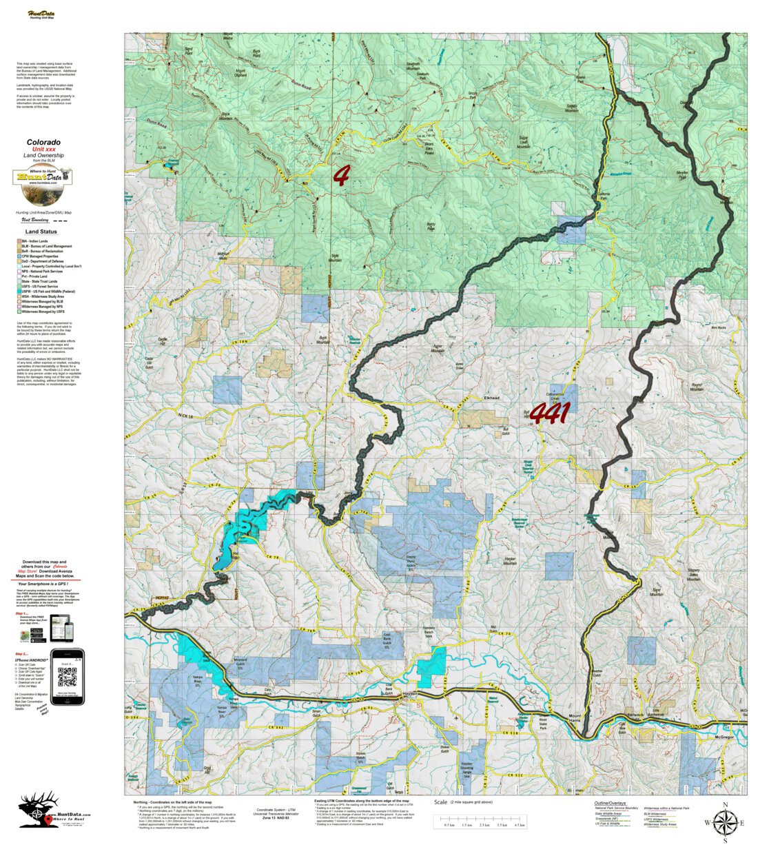 Co Unit 441 Land Ownership Map by Colorado HuntData LLC | Avenza Maps