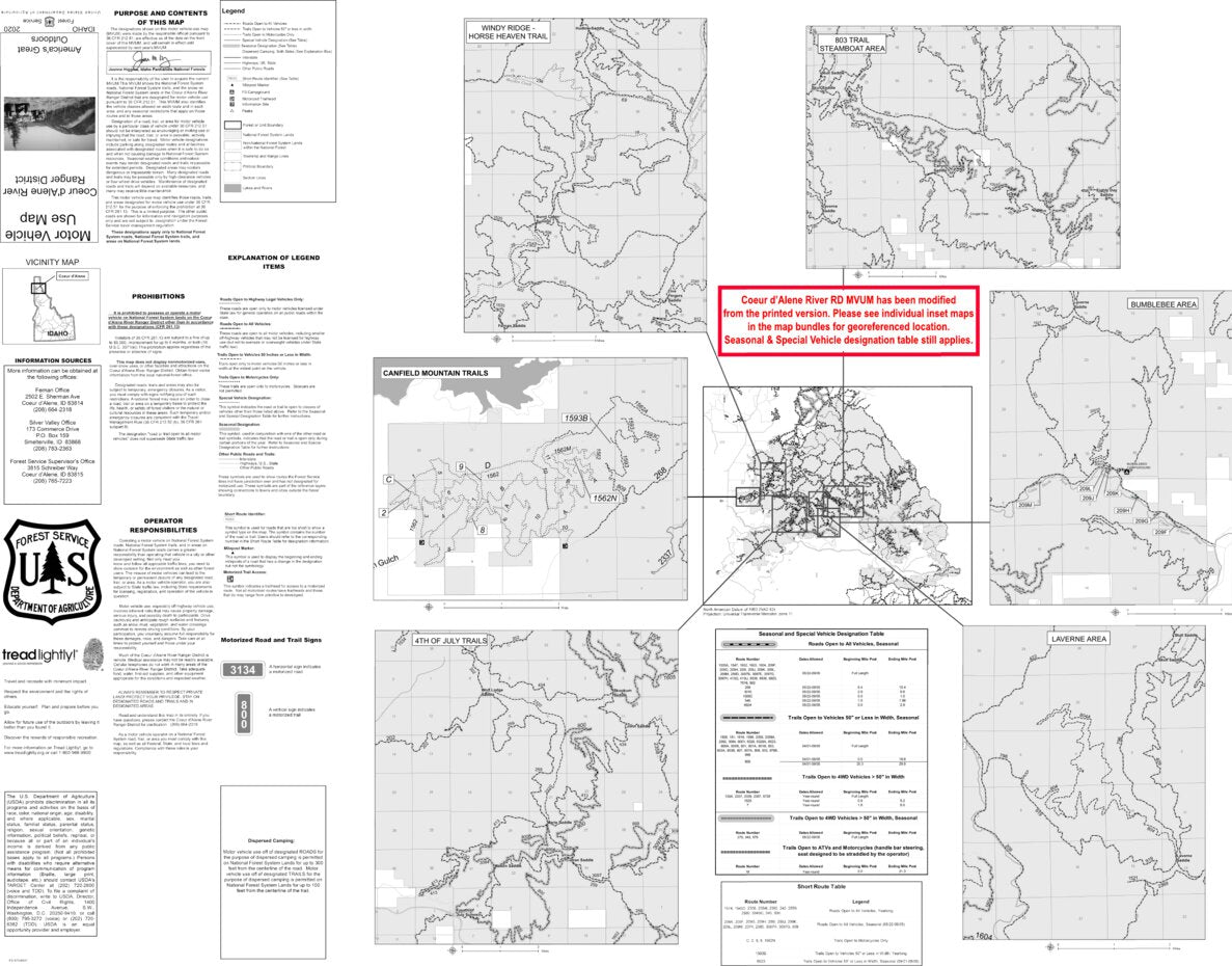 Idaho Panhandle NF - Coeur d'Alene River RD MVUM 2020 (Front Side) Map ...