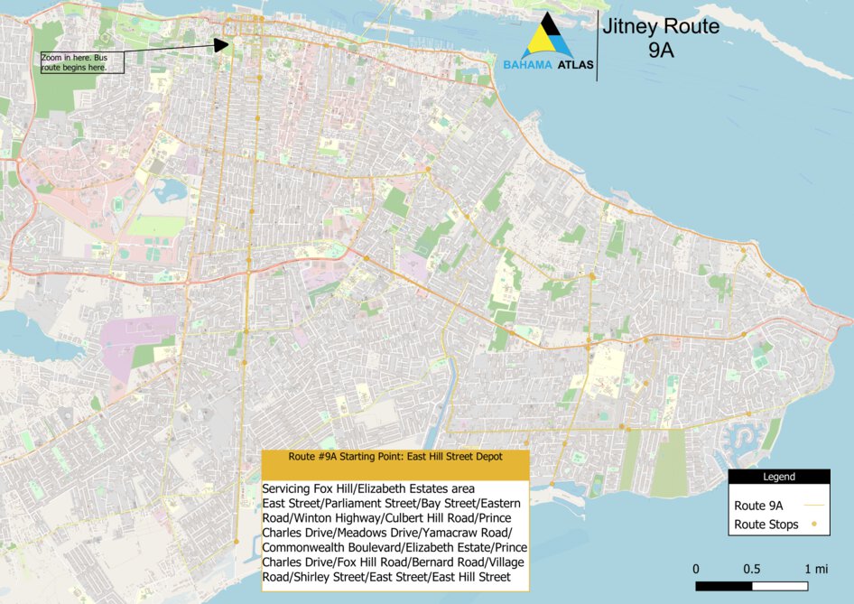 New Providence, Bahamas - Bus Route 9A Map by Bahama Atlas | Avenza Maps