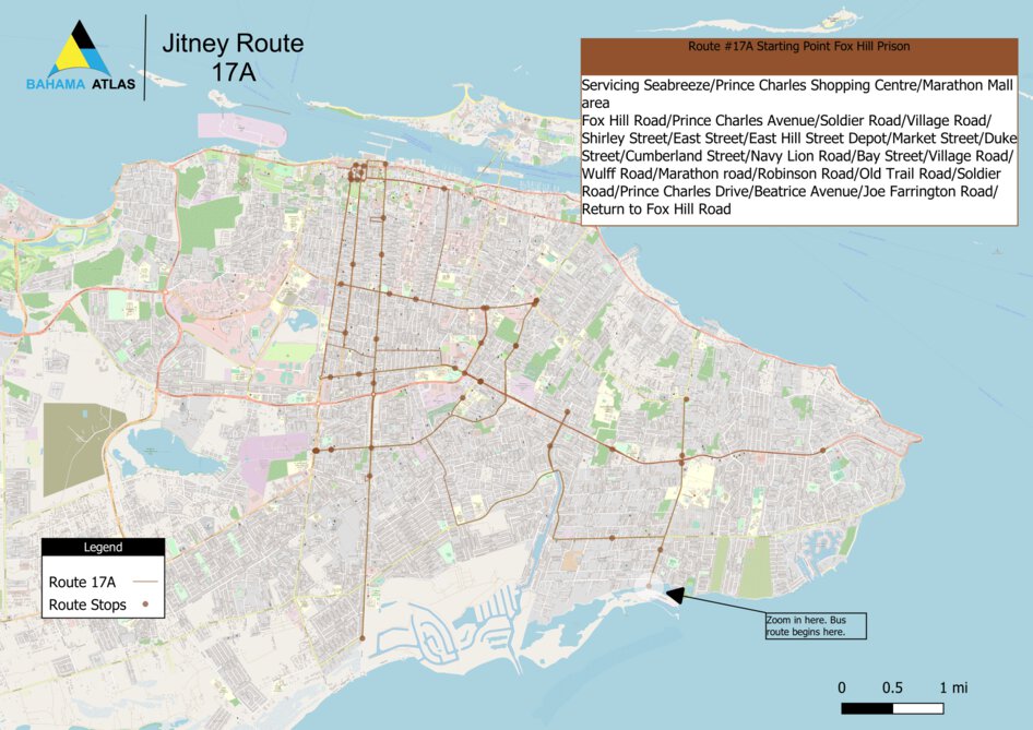 New Providence, Bahamas - Bus Route 17A Map by Bahama Atlas | Avenza Maps