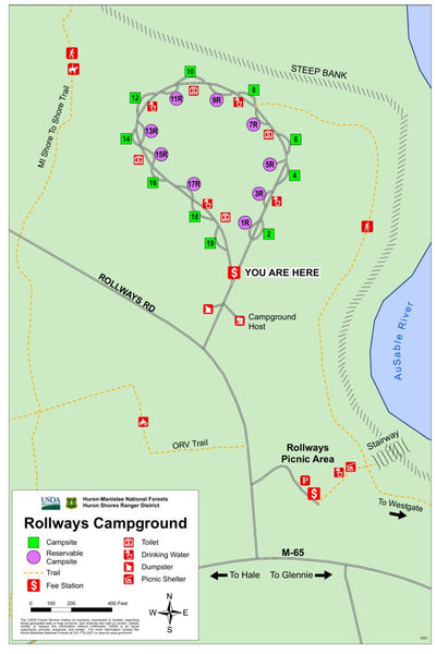 camping karte Huron-Manistee National Forest - Rollways Campground and Day Use Map by US Forest Service R9