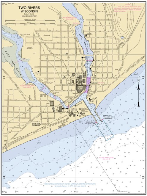 Two Rivers Wisconsin Map by National Oceanographic & Atmospheric ...