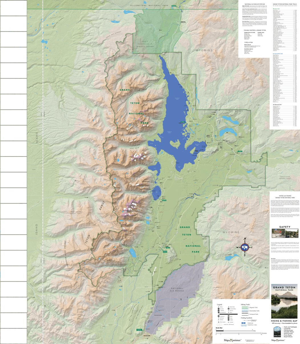 Grand Teton National Park Hiking Trails and Fishing Map by Map the ...
