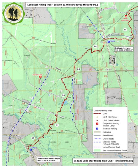 LSHT Map 11 Winters Bayou by Lone Star Hiking Trail Club | Avenza Maps