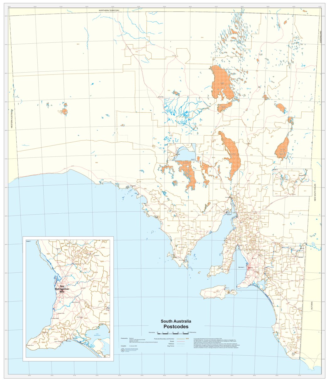 Sa4 Postcode Map South Australia Postcode Boundaries Map by Mapland - Department for ...