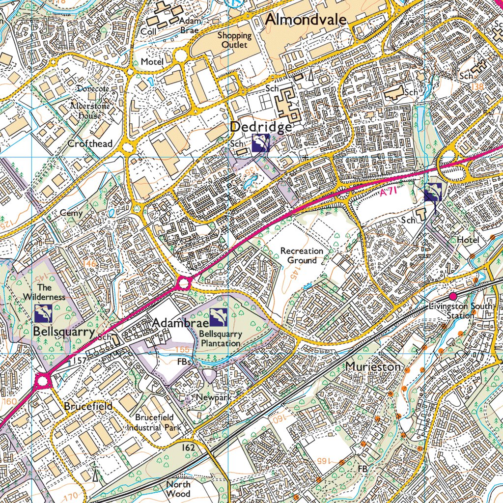 East Livingston and East Calder Ward 1 (1:25,000) Map by UK Topographic ...