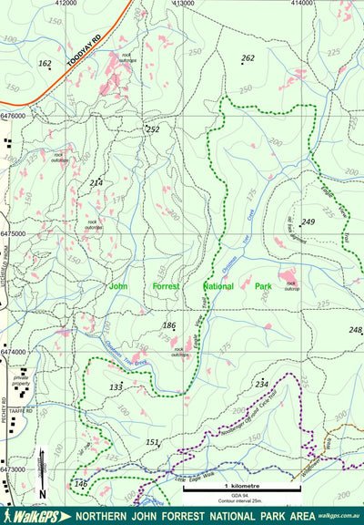 WalkGPS - Northern John Forrest John National Park Walk Area Preview 1