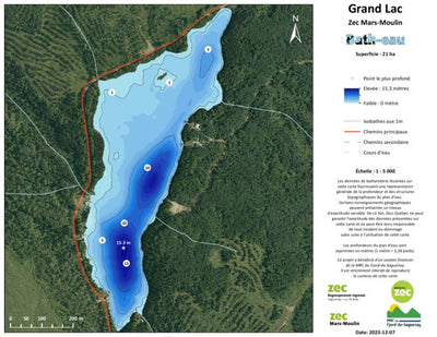 Carte bathymétrique du Grand Lac de la zec Mars-Moulin (2024) Preview 1