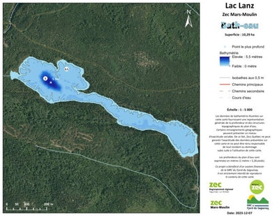 Carte bathymétrique du Lac Lanz de la zec Mars-Moulin (2024) Preview 1