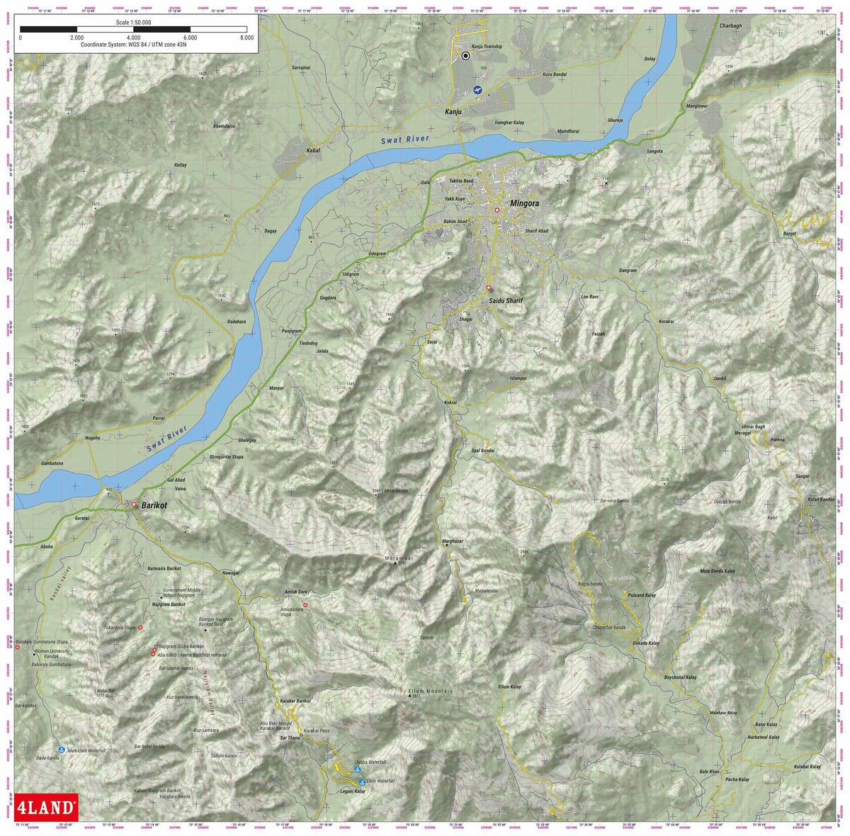 Mingora Map Mingora, Pakistan SWAT (4LAND 50k 2024) Map by 4LAND Srl | Avenza Maps