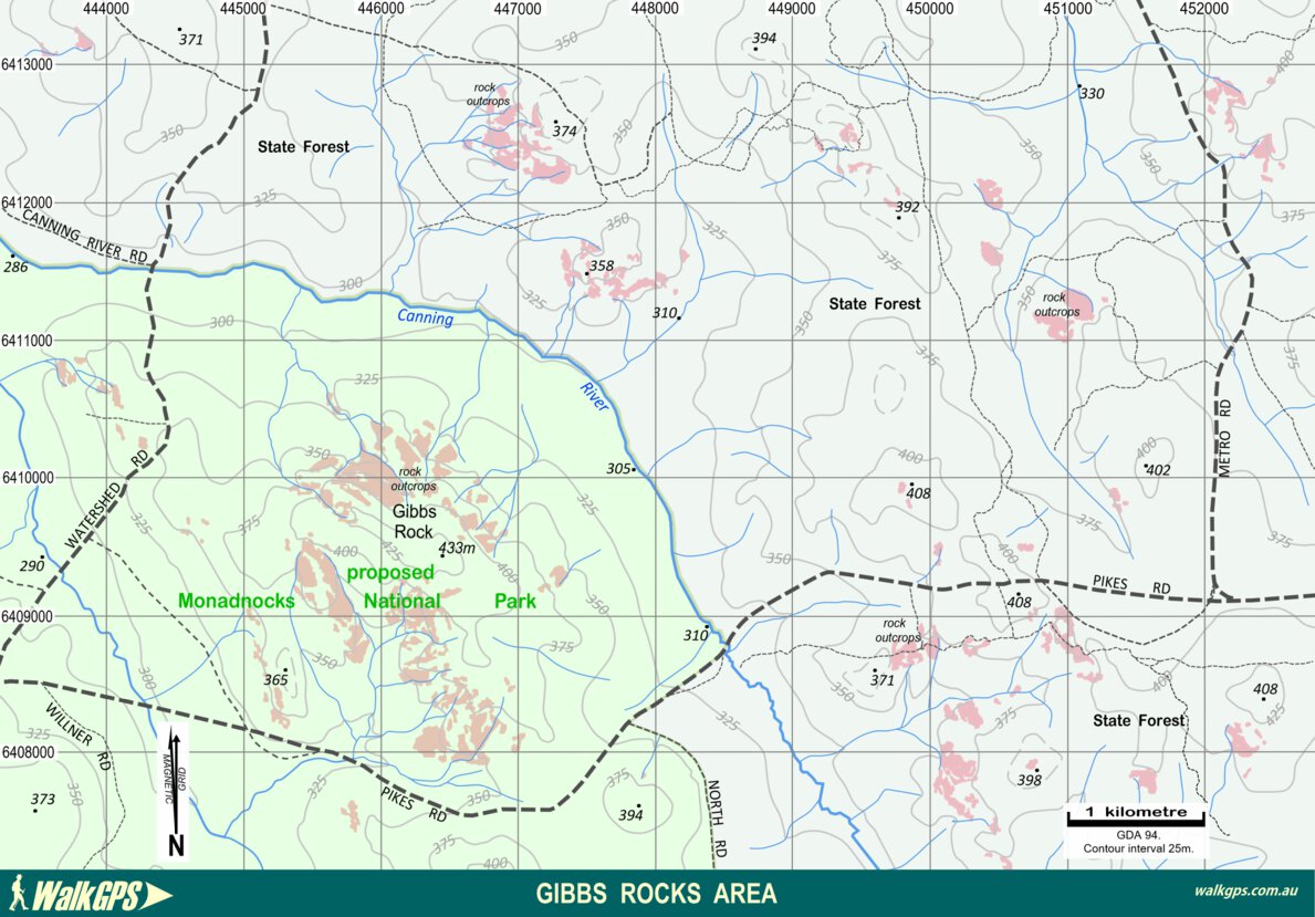 Giggle Ridge Maps WalkGPS - Gibbs Rocks Walk Area - Darling Range Map by WalkGPS | Avenza ...
