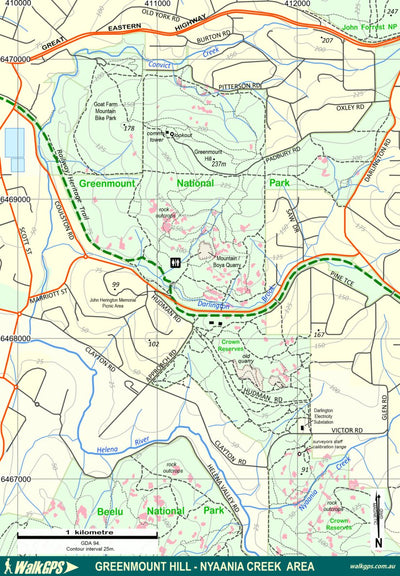 Darling Ranges Hills WalkGPS - Greenmount Hill-Nyaania Creek Walk Area - Darling Range Map ...