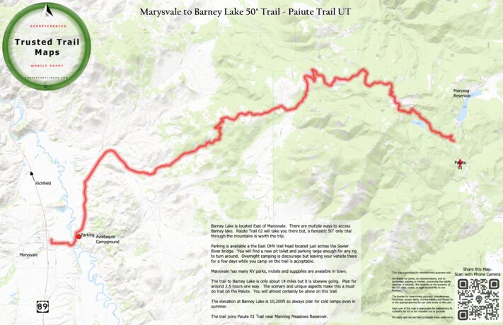 Barney Lake to Marysvale- Paiute Trail UT Map by Trusted Trail Maps Inc ...