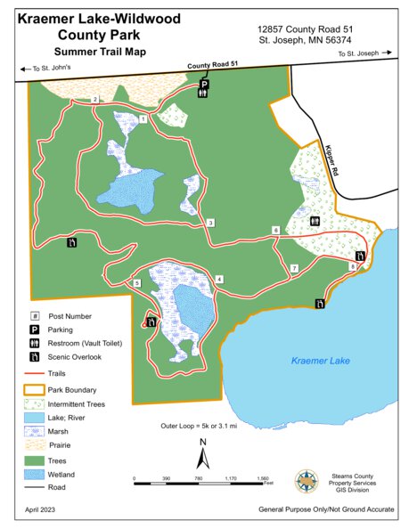 Kraemer Lake Wildwood County Park Map by Stearns County, MN