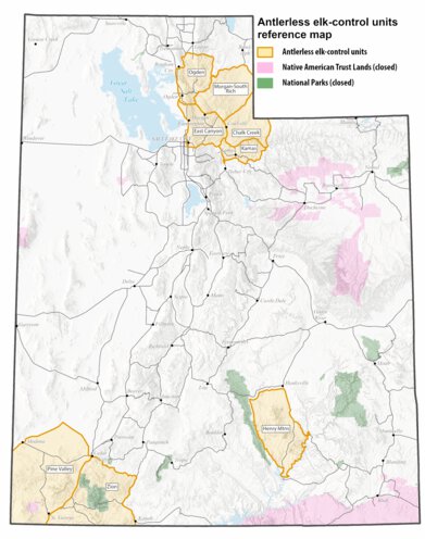 Utah 2025 Antlerless Elk-control Units Reference Map Preview 1