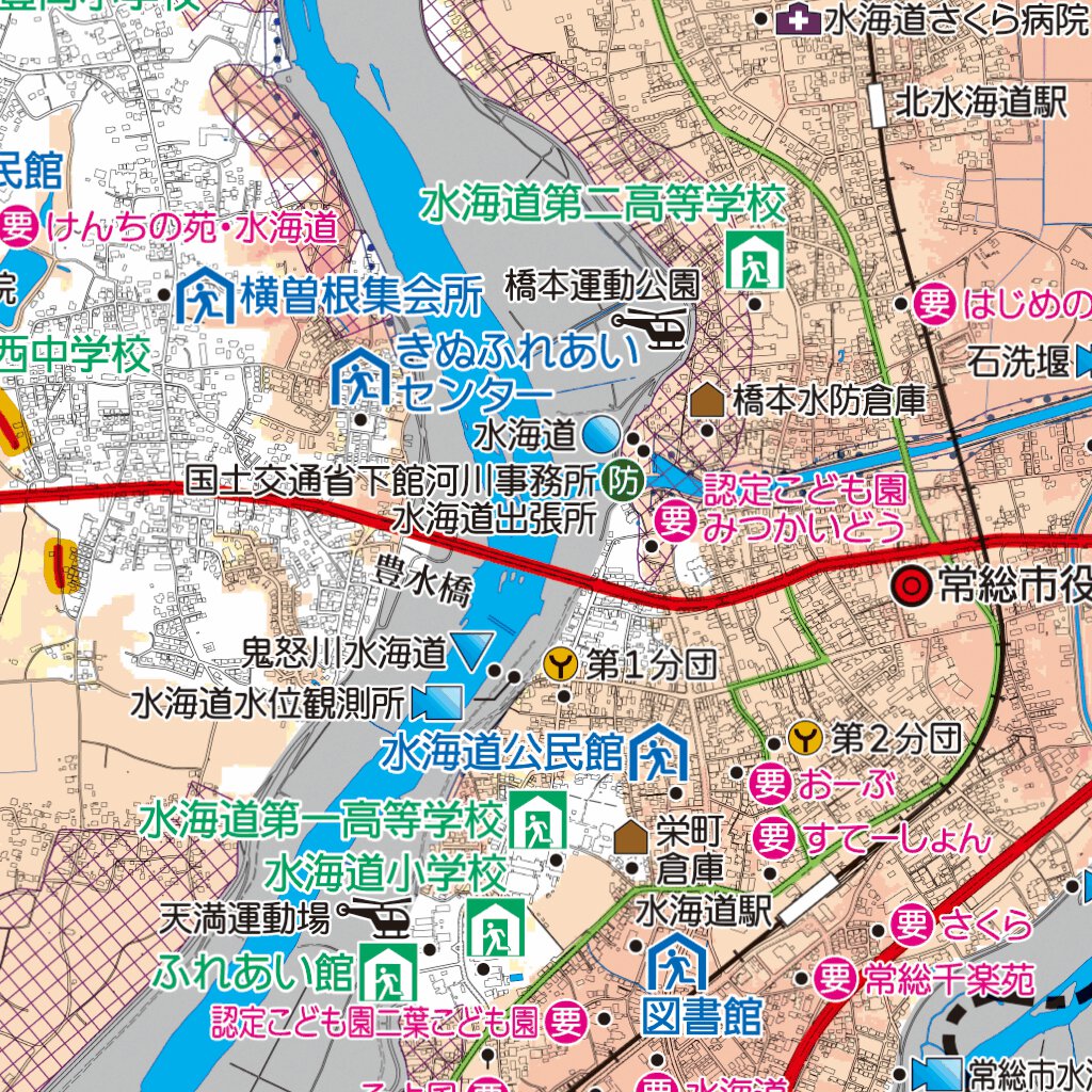 常総市洪水ハザードマップ 鬼怒川版 Map by Kokudochizu CO.LTD