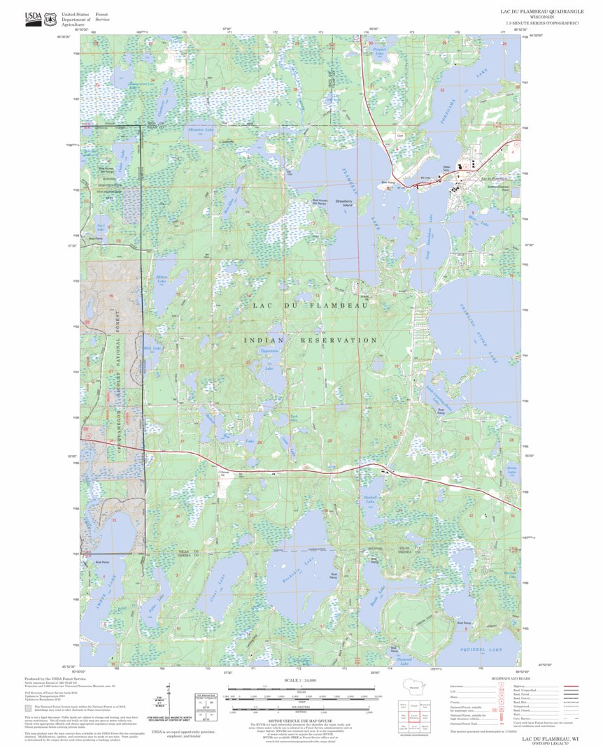 Lac du Flambeau, WI FSTopo Legacy Map by US Forest Service - Topo ...