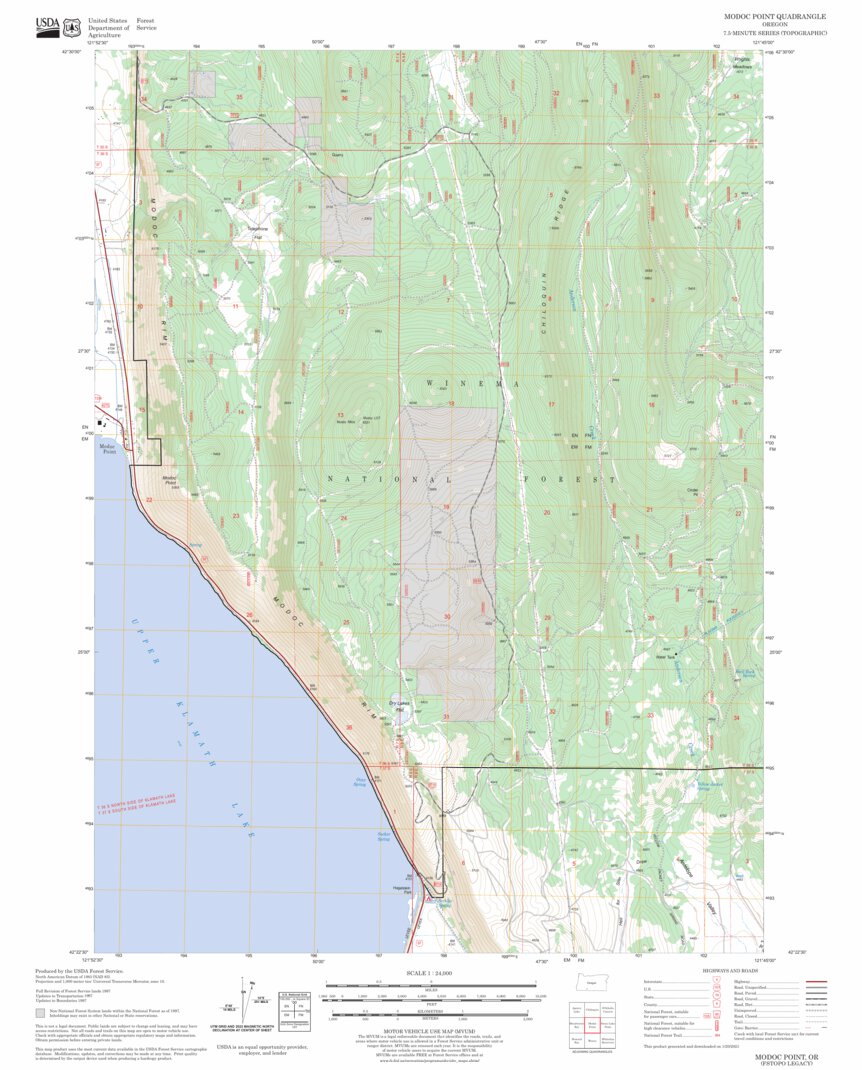 Modoc Point Or Modoc Point, OR FSTopo Legacy Map by US Forest Service - Topo | Avenza Maps