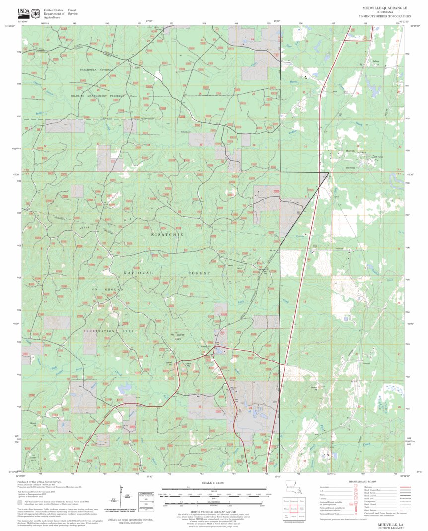 Mudville, LA FSTopo Legacy Map by US Forest Service - Topo