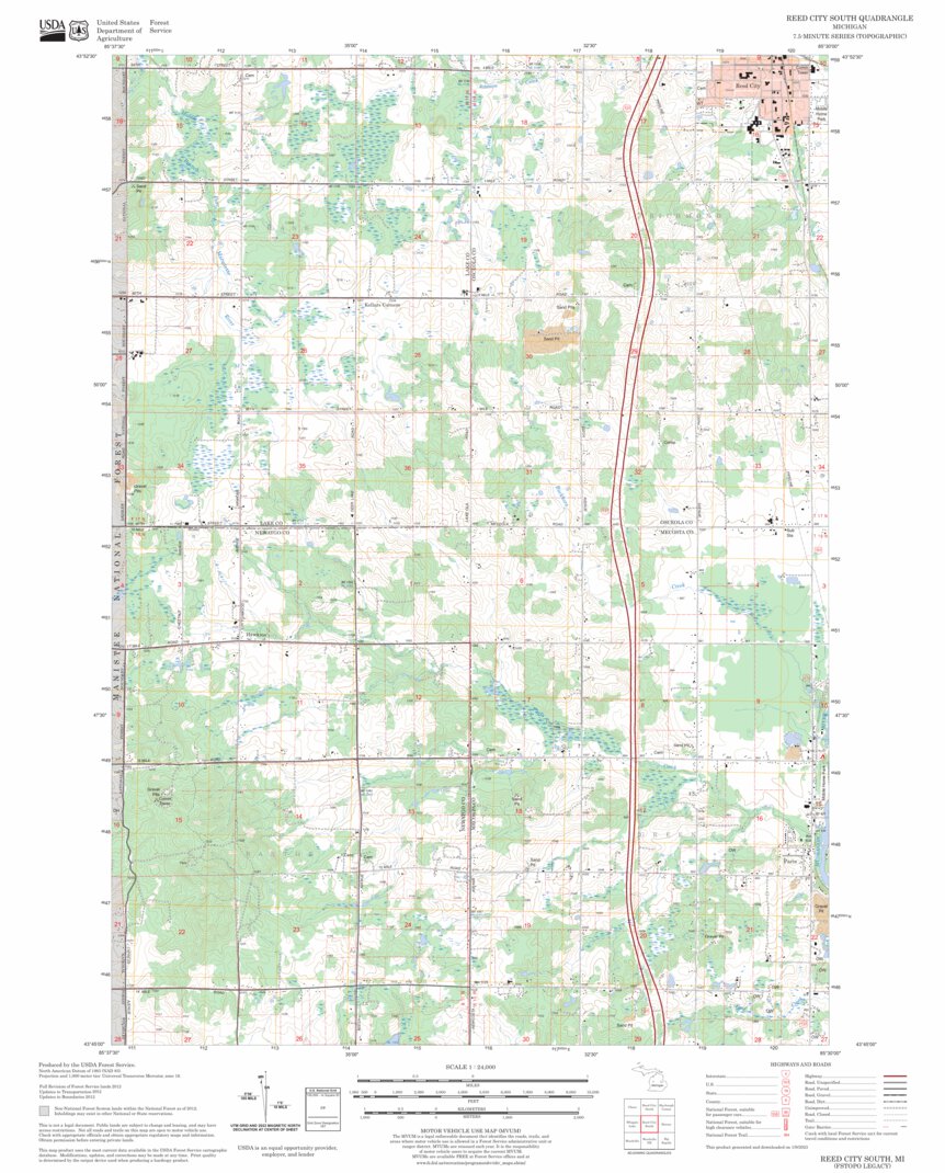 Reed City South, MI FSTopo Legacy Map by US Forest Service - Topo ...