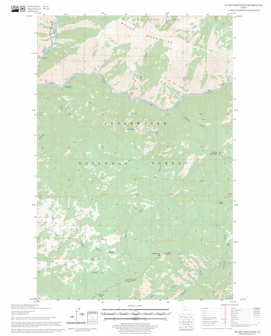 Scurvy Mountain, ID FSTopo Legacy Map by US Forest Service - Topo ...