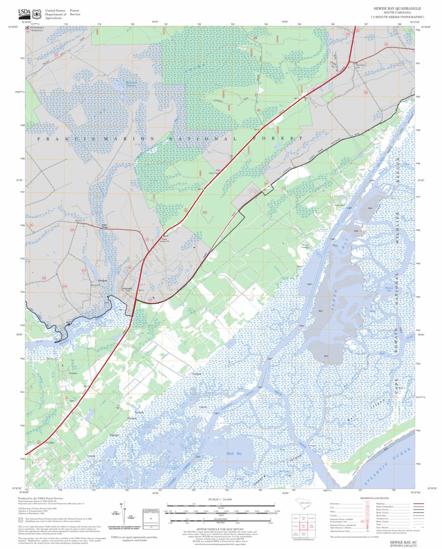 Sewee Bay, SC FSTopo Legacy Map by US Forest Service - Topo | Avenza Maps