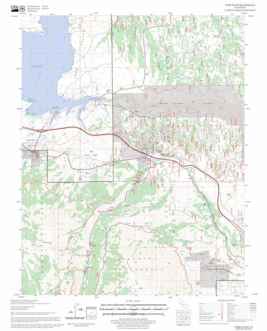 Toms Place, CA FSTopo Legacy Map by US Forest Service - Topo