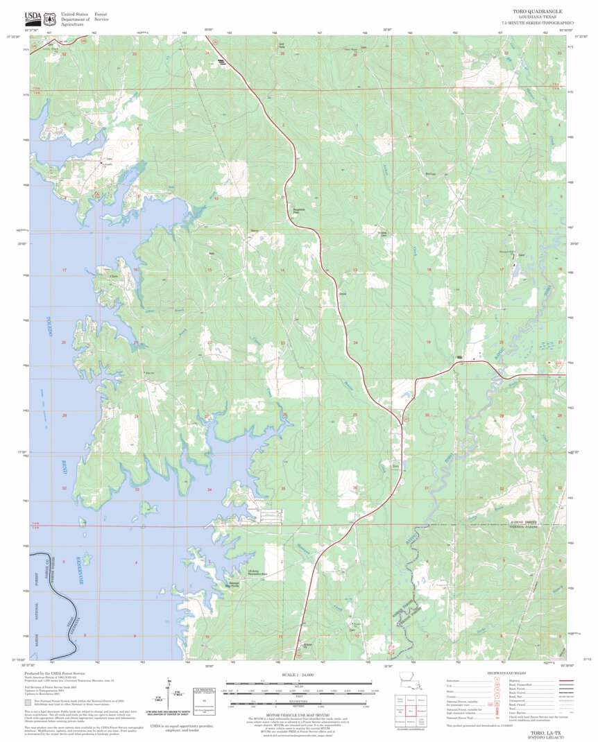 Toro, LA - TX FSTopo Legacy Map by US Forest Service - Topo | Avenza Maps