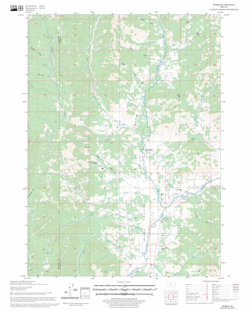 Wimer, OR FSTopo Legacy Map by US Forest Service - Topo | Avenza Maps
