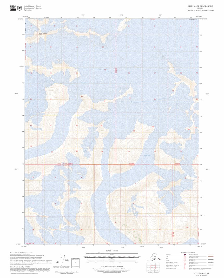 Atlin A-8 SE, AK FSTopo Map by US Forest Service - Topo | Avenza Maps
