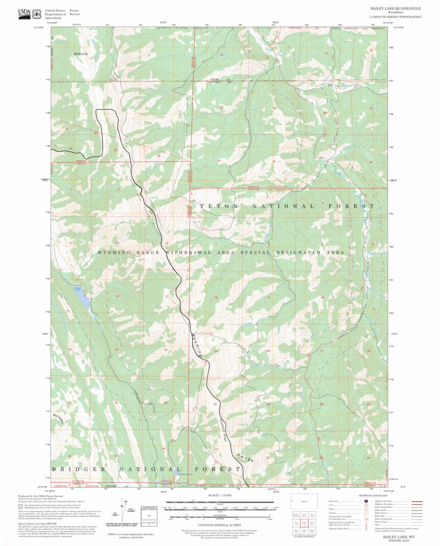 Bailey Lake, WY FSTopo Map by US Forest Service - Topo | Avenza Maps