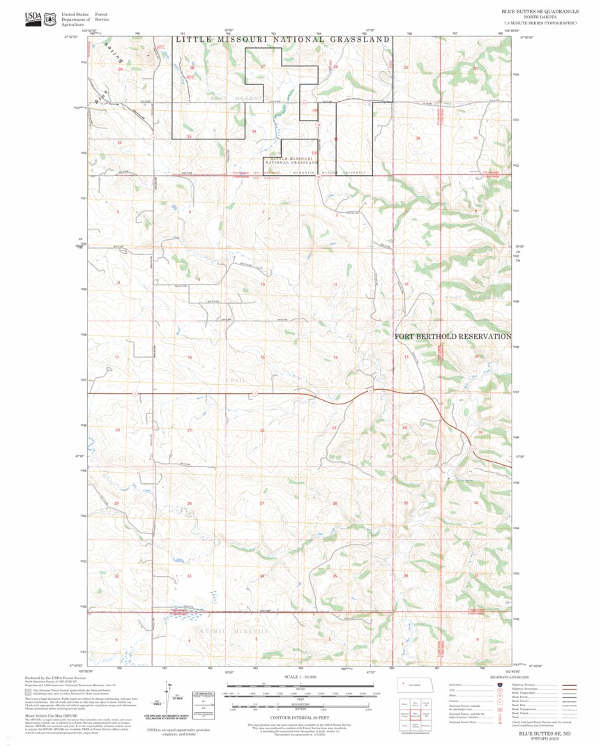 Blue Buttes SE, ND FSTopo Map by US Forest Service - Topo | Avenza Maps