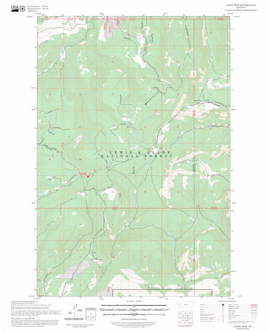 Daisy Peak, MT FSTopo Map by US Forest Service - Topo | Avenza Maps