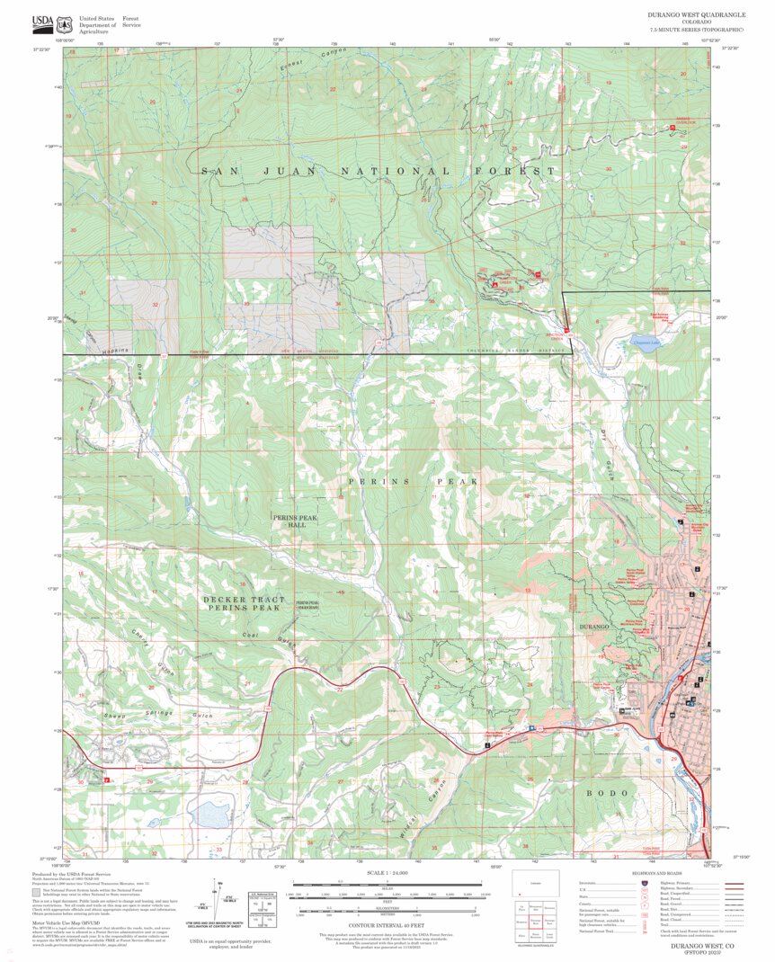 Durango West, CO FSTopo Map by US Forest Service - Topo | Avenza Maps