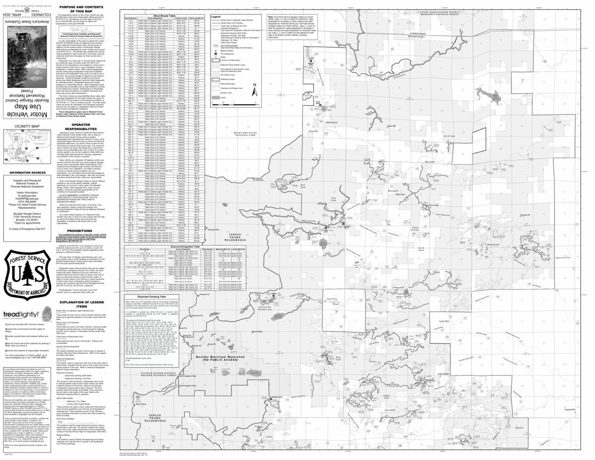 Roosevelt NF - Boulder Ranger District (North Half) - MVUM Map by US ...