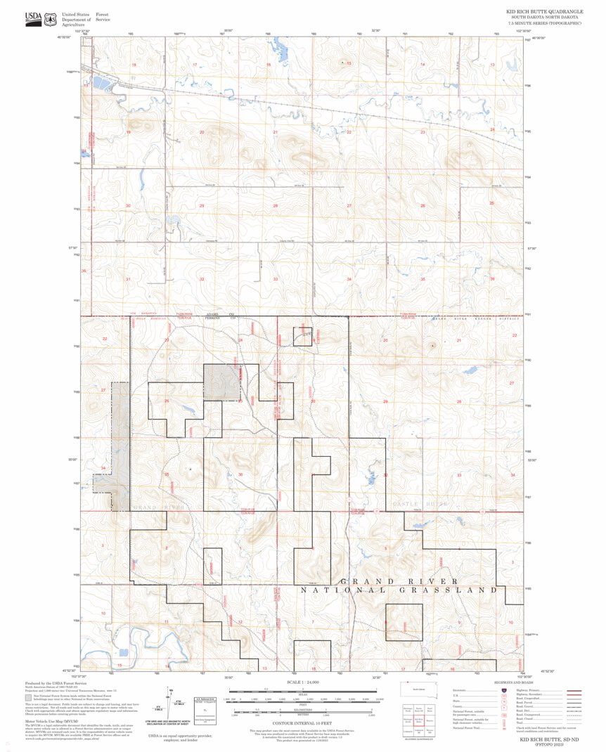 Kid Rich Butte, SD-ND FSTopo Map by US Forest Service - Topo | Avenza Maps