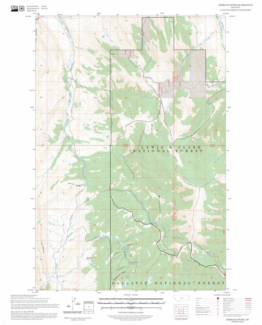 Rimrock Divide, MT FSTopo Map by US Forest Service - Topo | Avenza Maps