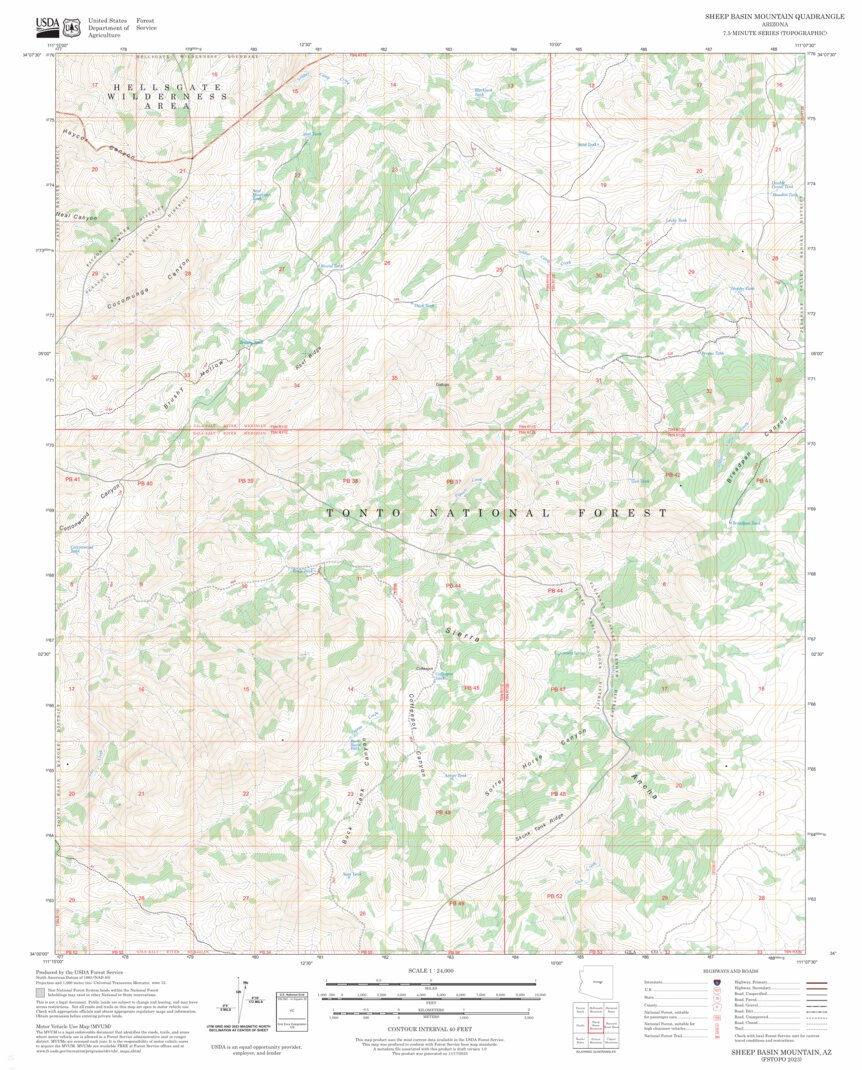 Sheep Basin Mountain, AZ FSTopo Map by US Forest Service - Topo ...