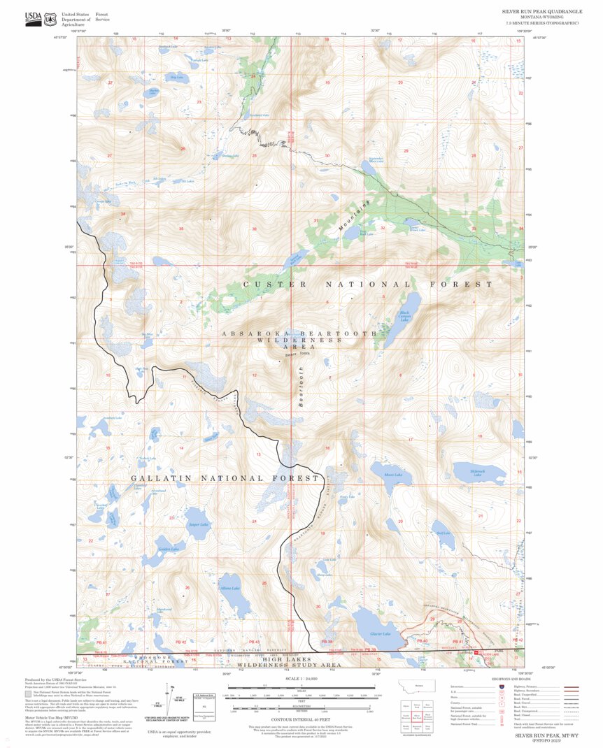 Silver Run Peak, MT-WY FSTopo Map by US Forest Service - Topo | Avenza Maps