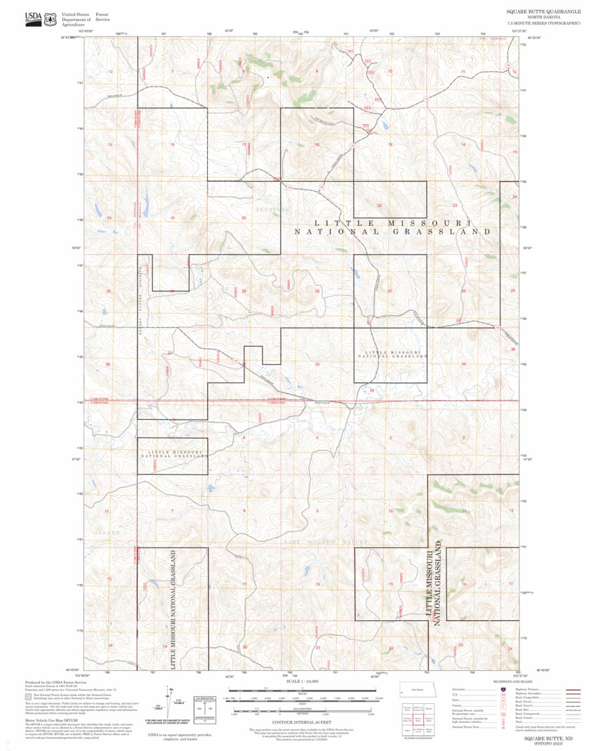 Square Butte, ND FSTopo Map by US Forest Service - Topo | Avenza Maps