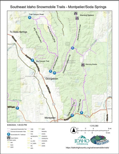 Montpelier/East Soda Springs Idaho Snowmobile Trail Map Preview 1